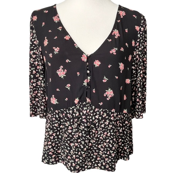 Arizona Jean Co. Black Floral Peplum Blouse Size Large - Picture 1 of 9